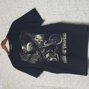 Men's feel the thunder eagle motorcycle black vintage short sleeve tee xl